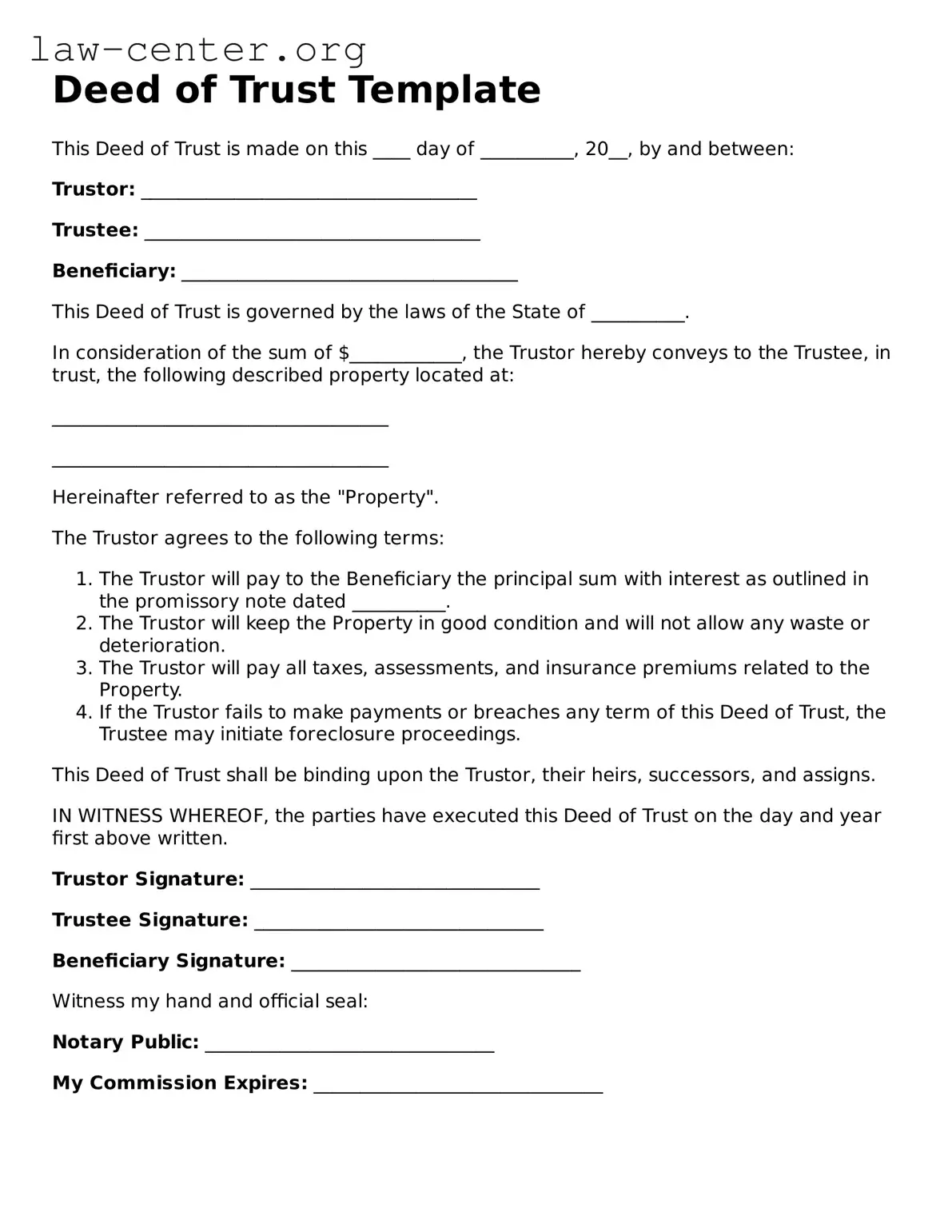 Free Deed of Trust Template