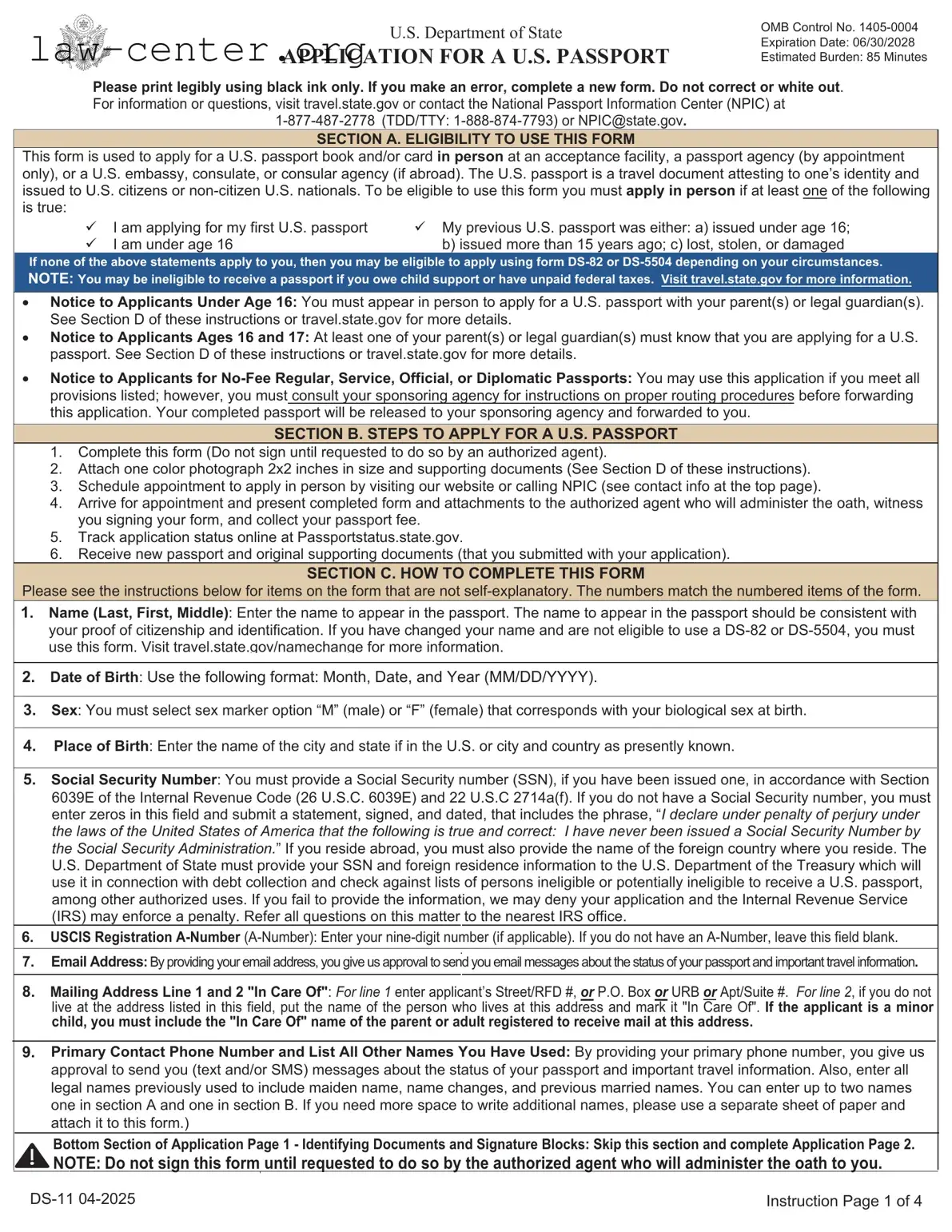 Get DS-11 U.S. Passport application Form