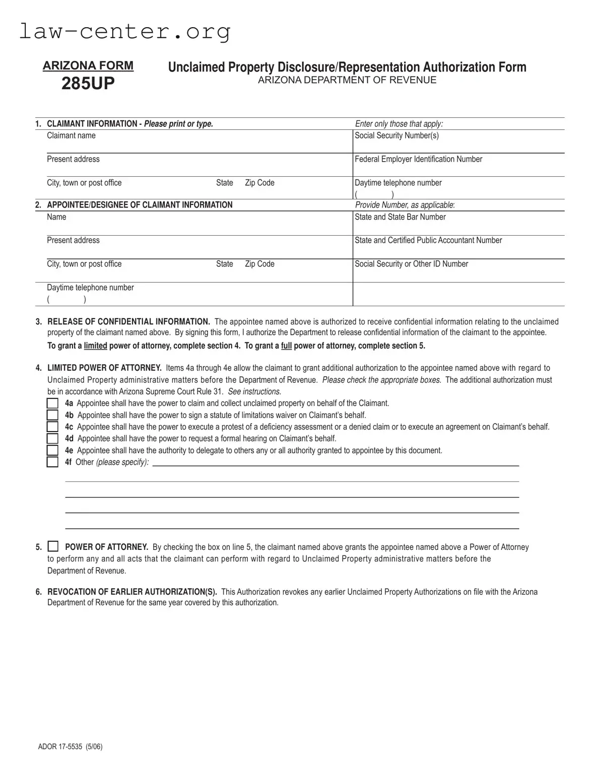 Get Arizona 285Up Form