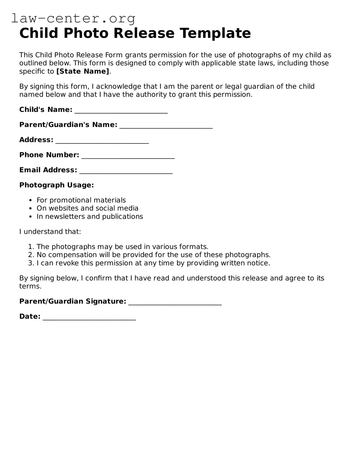 Free Child Photo Release Template