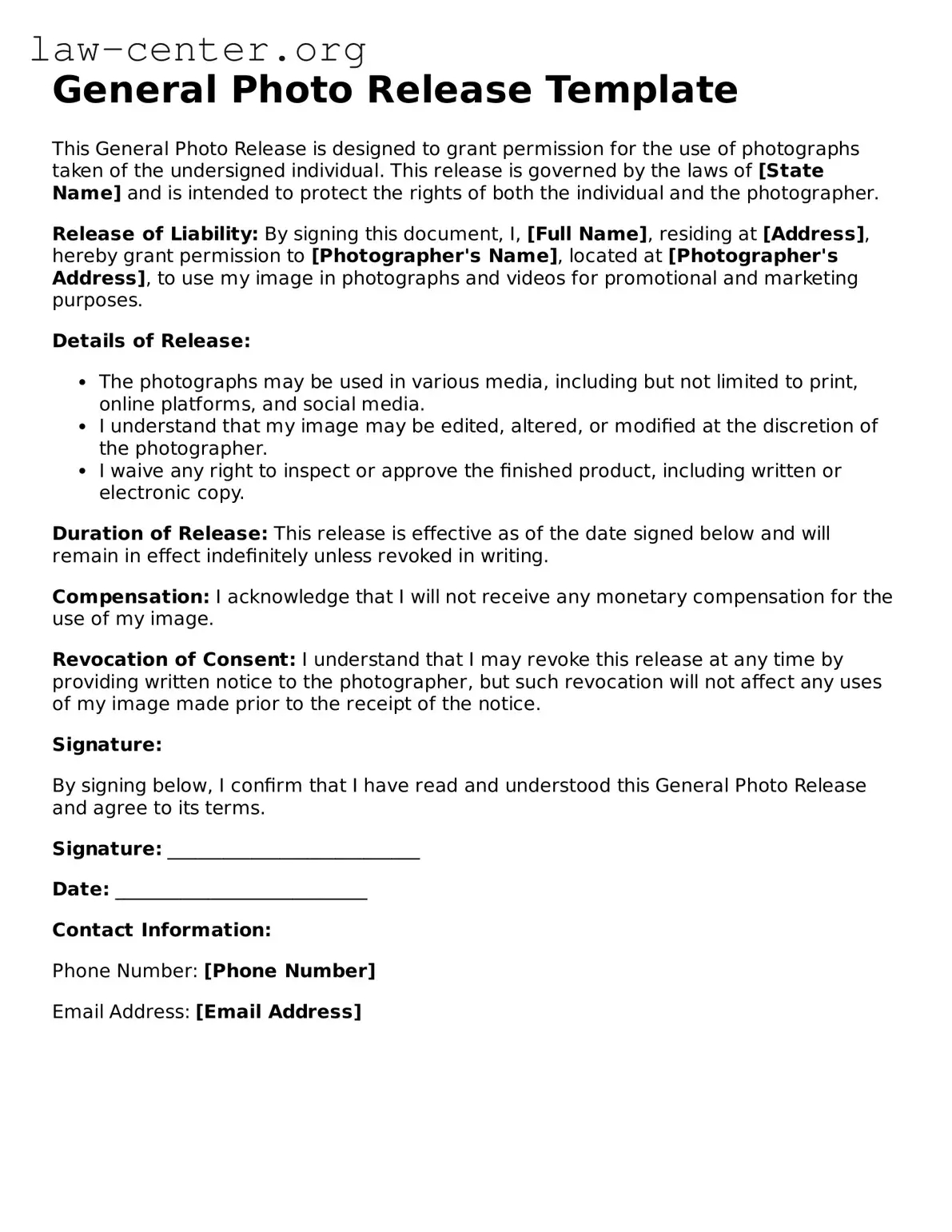 Free General Photo Release Template