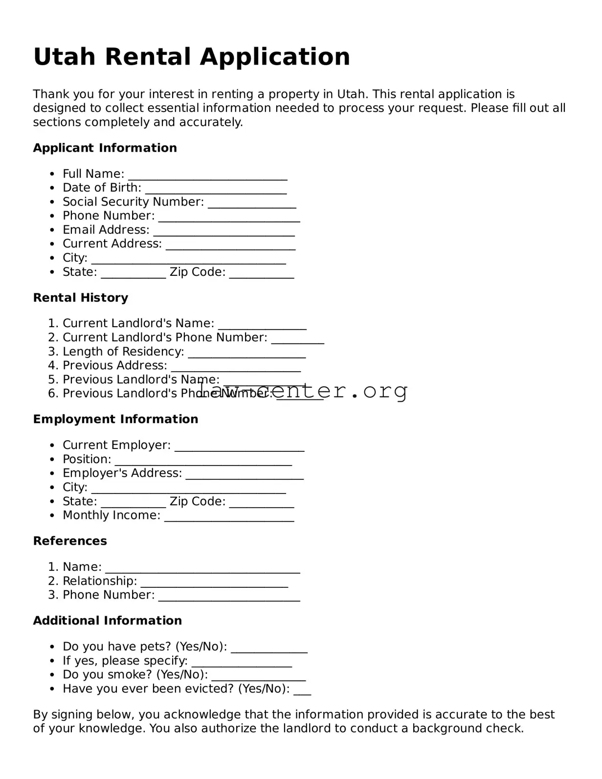 Attorney-Approved Utah Rental Application Document