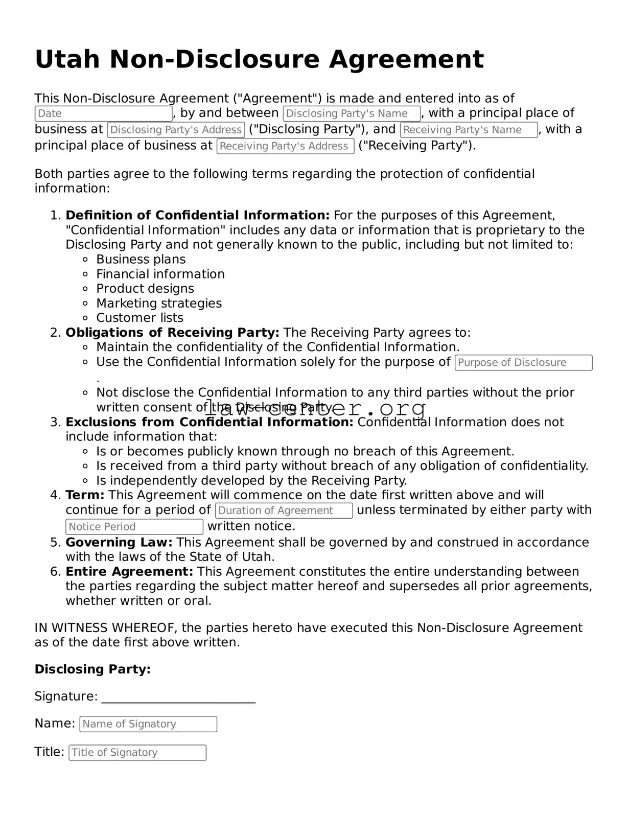 Attorney-Approved Utah Non-disclosure Agreement Document