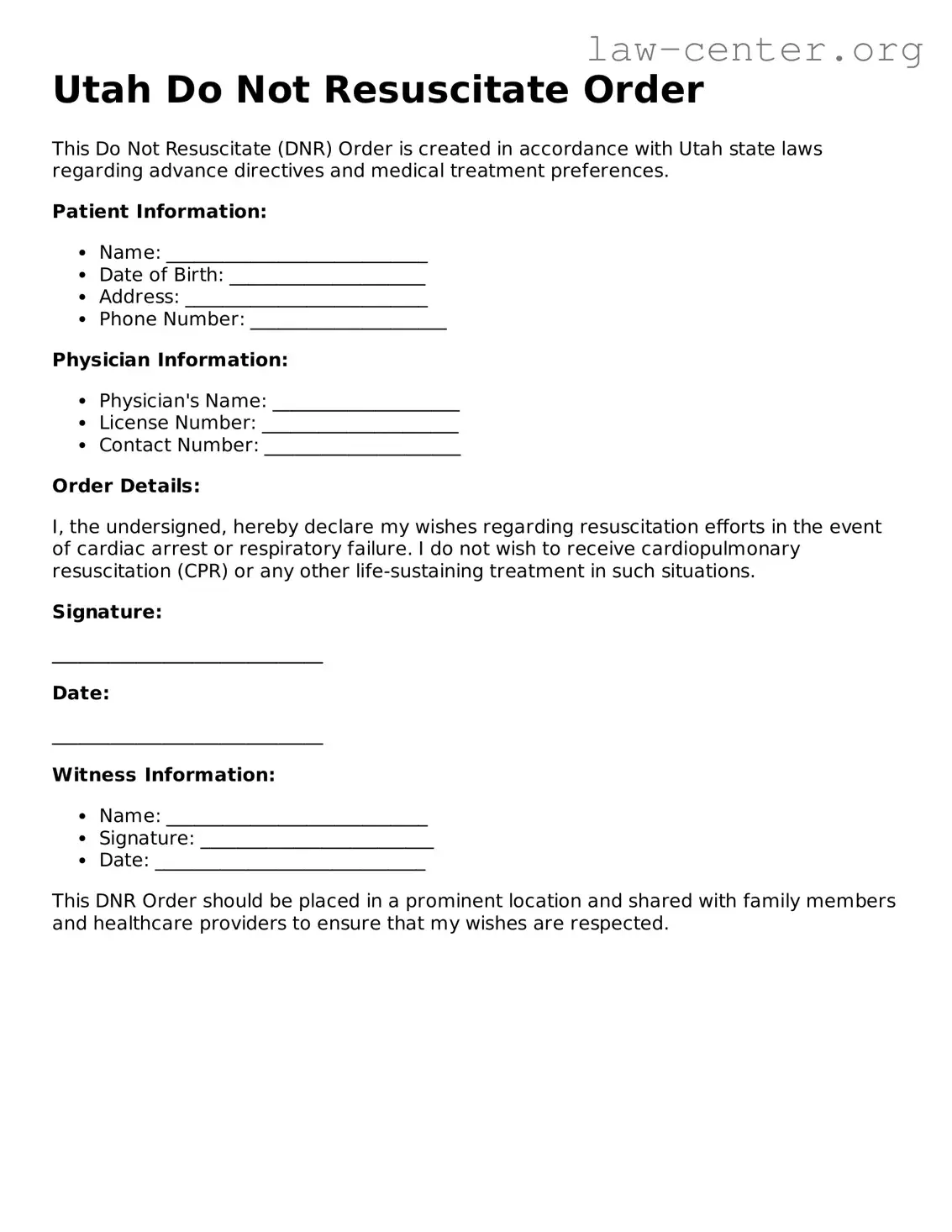 Attorney-Approved Utah Do Not Resuscitate Order Document