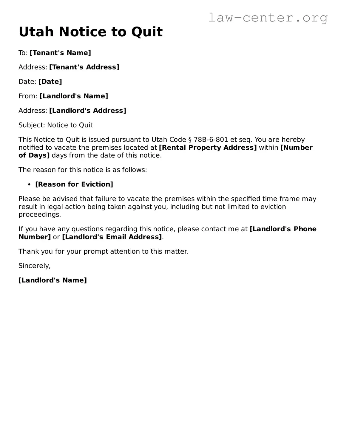 Attorney-Approved Utah Notice to Quit Document