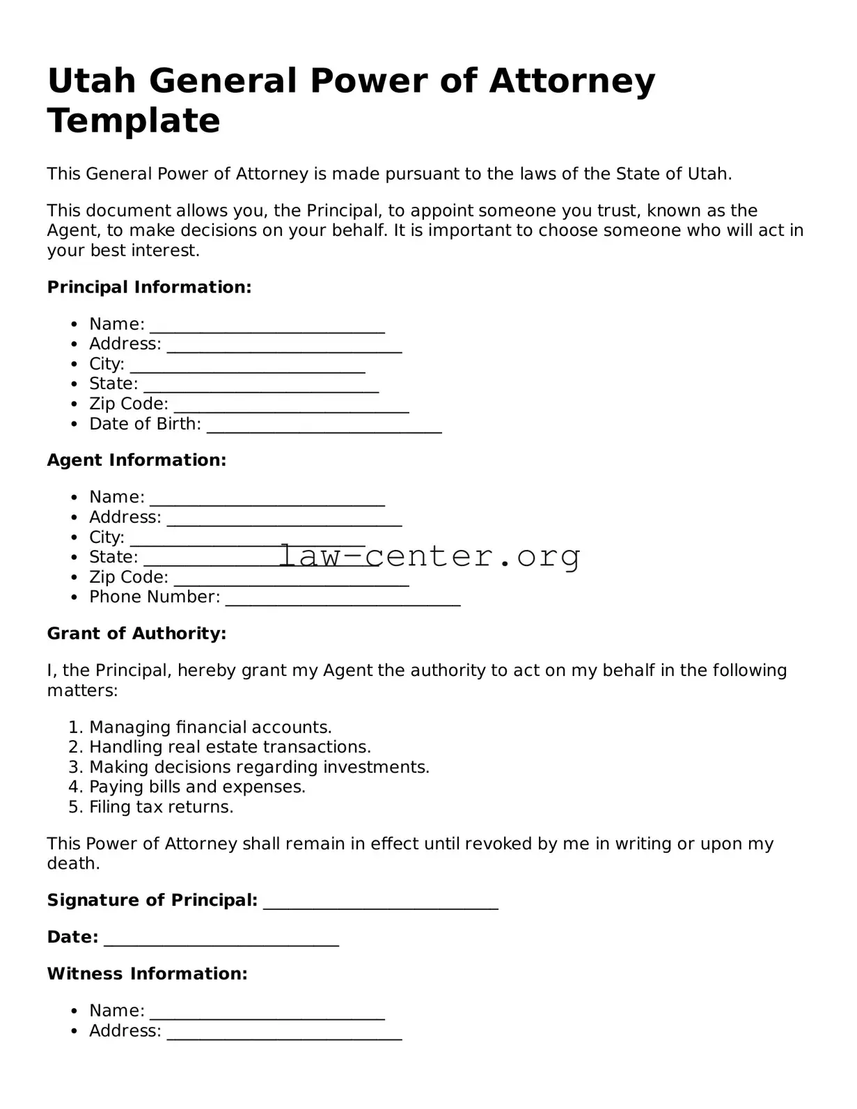 Attorney-Approved Utah General Power of Attorney Document