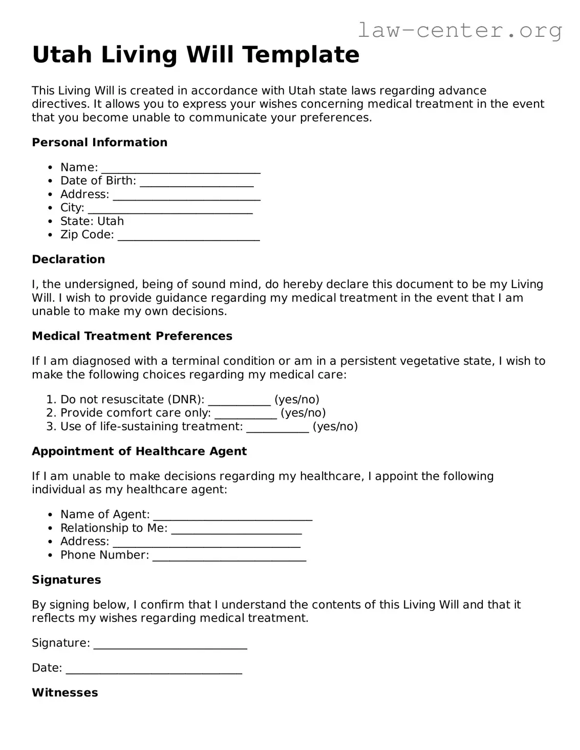 Attorney-Approved Utah Living Will Document
