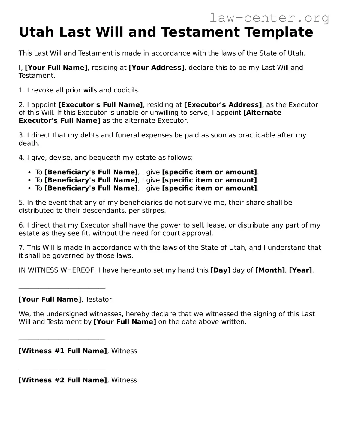 Attorney-Approved Utah Last Will and Testament Document