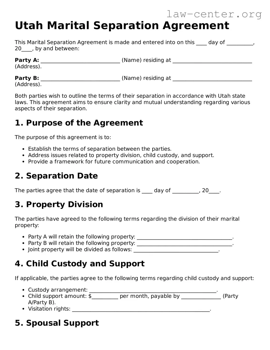 Attorney-Approved Utah Marital Separation Agreement Document