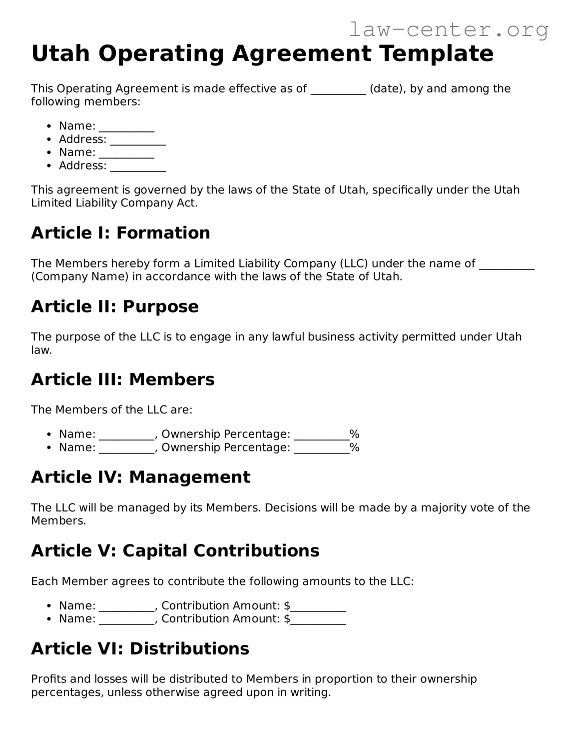 Attorney-Approved Utah Operating Agreement Document