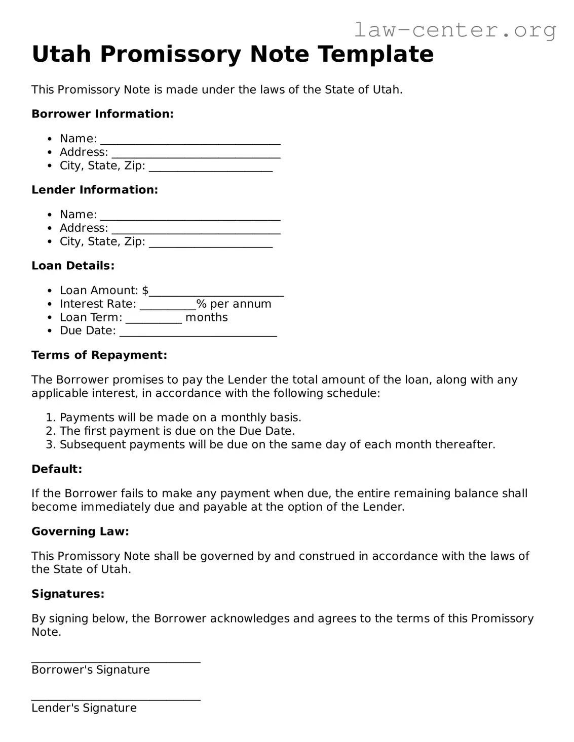 Attorney-Approved Utah Promissory Note Document