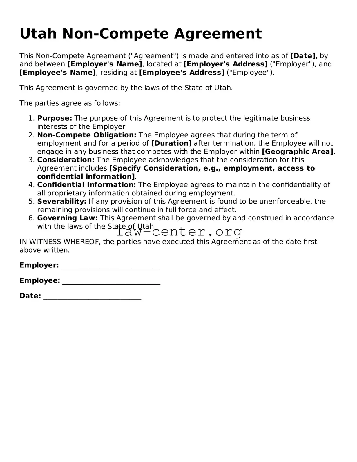 Attorney-Approved Utah Non-compete Agreement Document