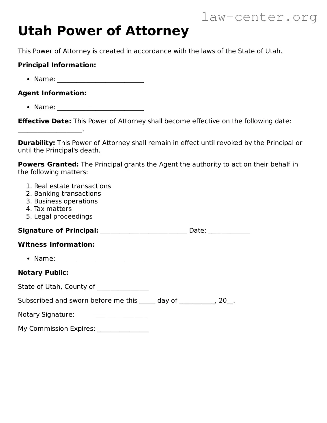 Attorney-Approved Utah Power of Attorney Document