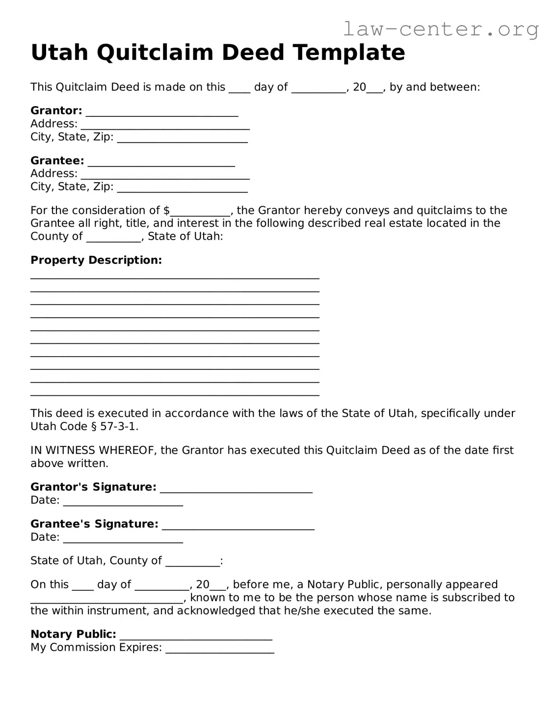 Attorney-Approved Utah Quitclaim Deed Document