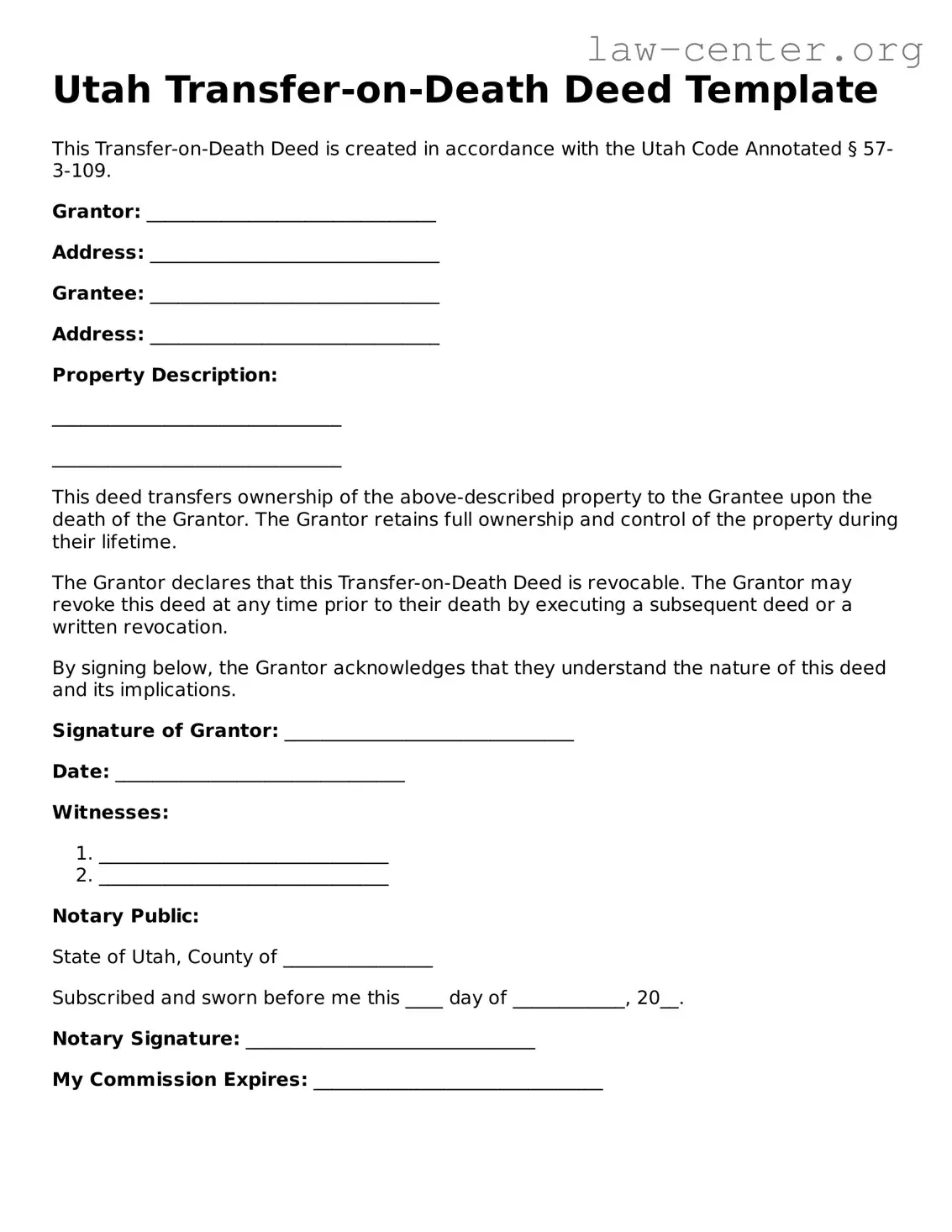 Attorney-Approved Utah Transfer-on-Death Deed Document