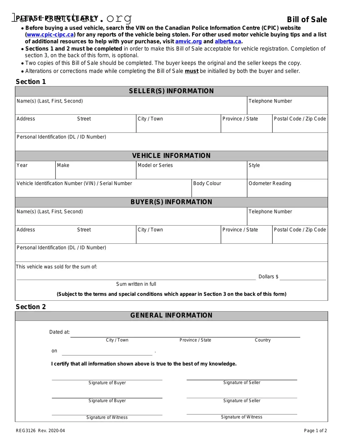 Get Alberta Bill Sale Form