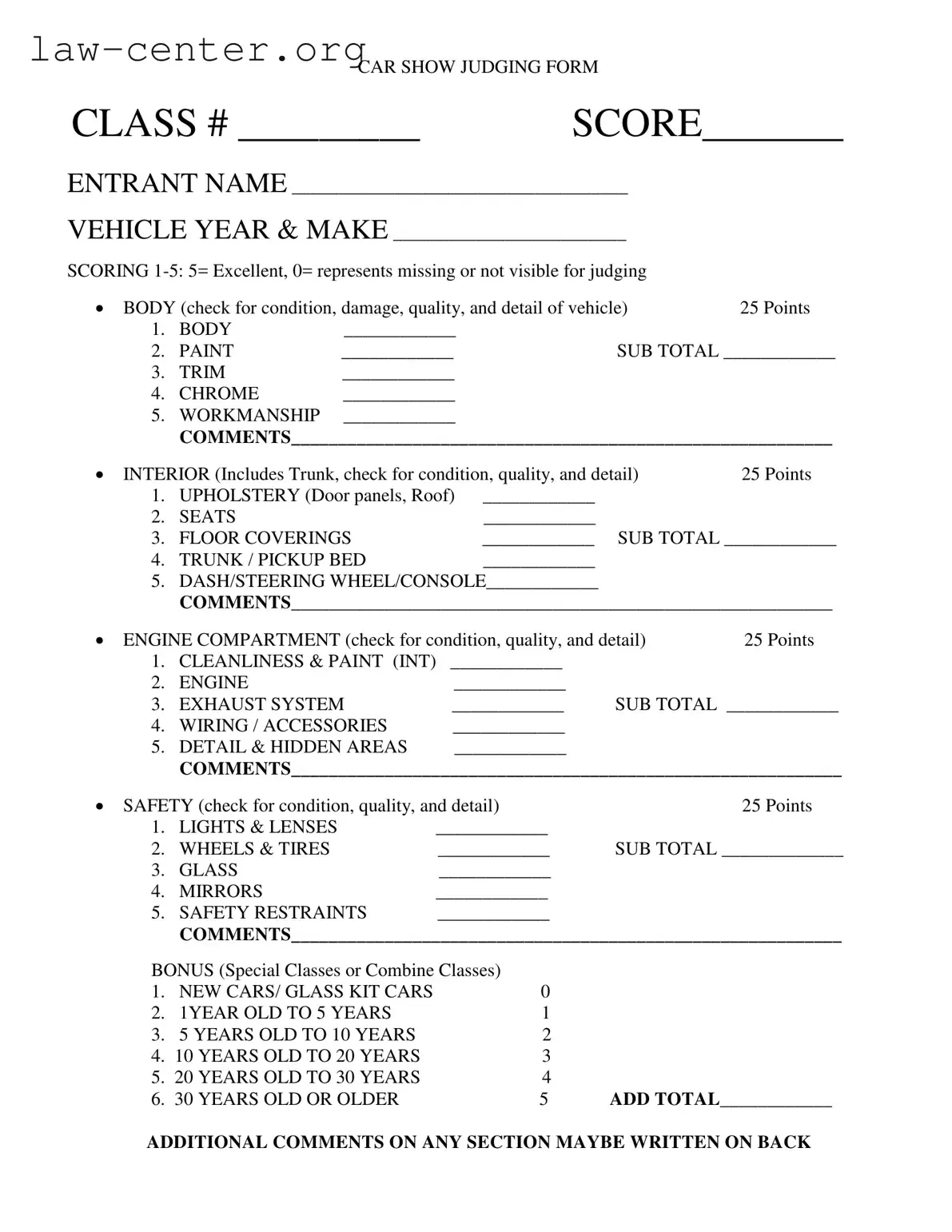 Get Car Show Judging Form