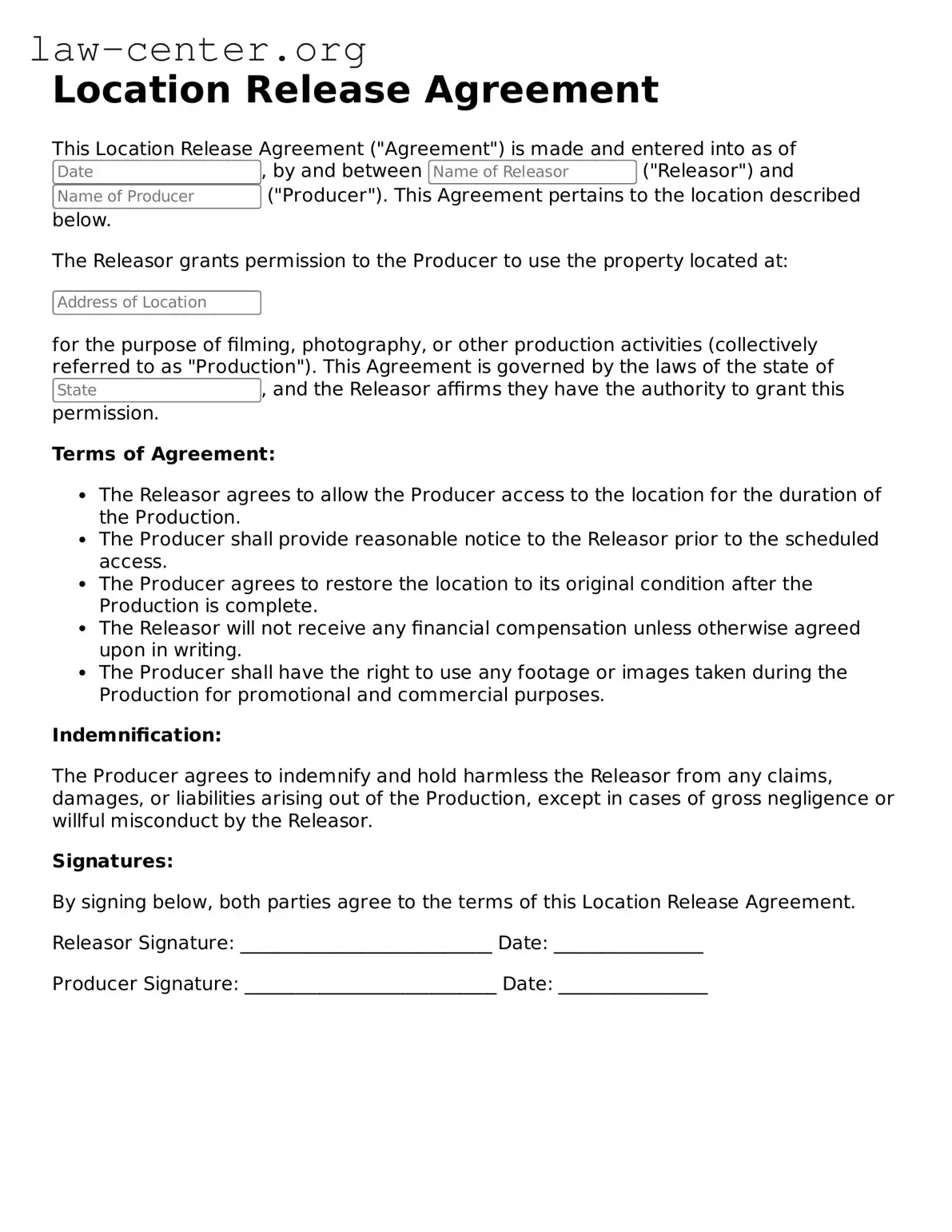 Free Location Release Template