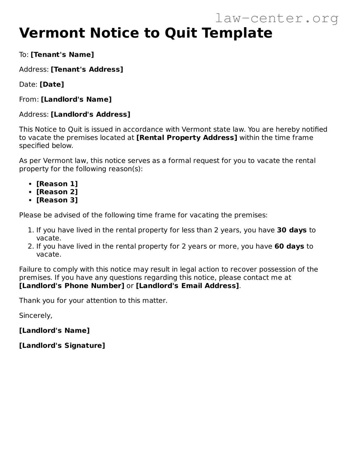 Attorney-Approved Vermont Notice to Quit Document