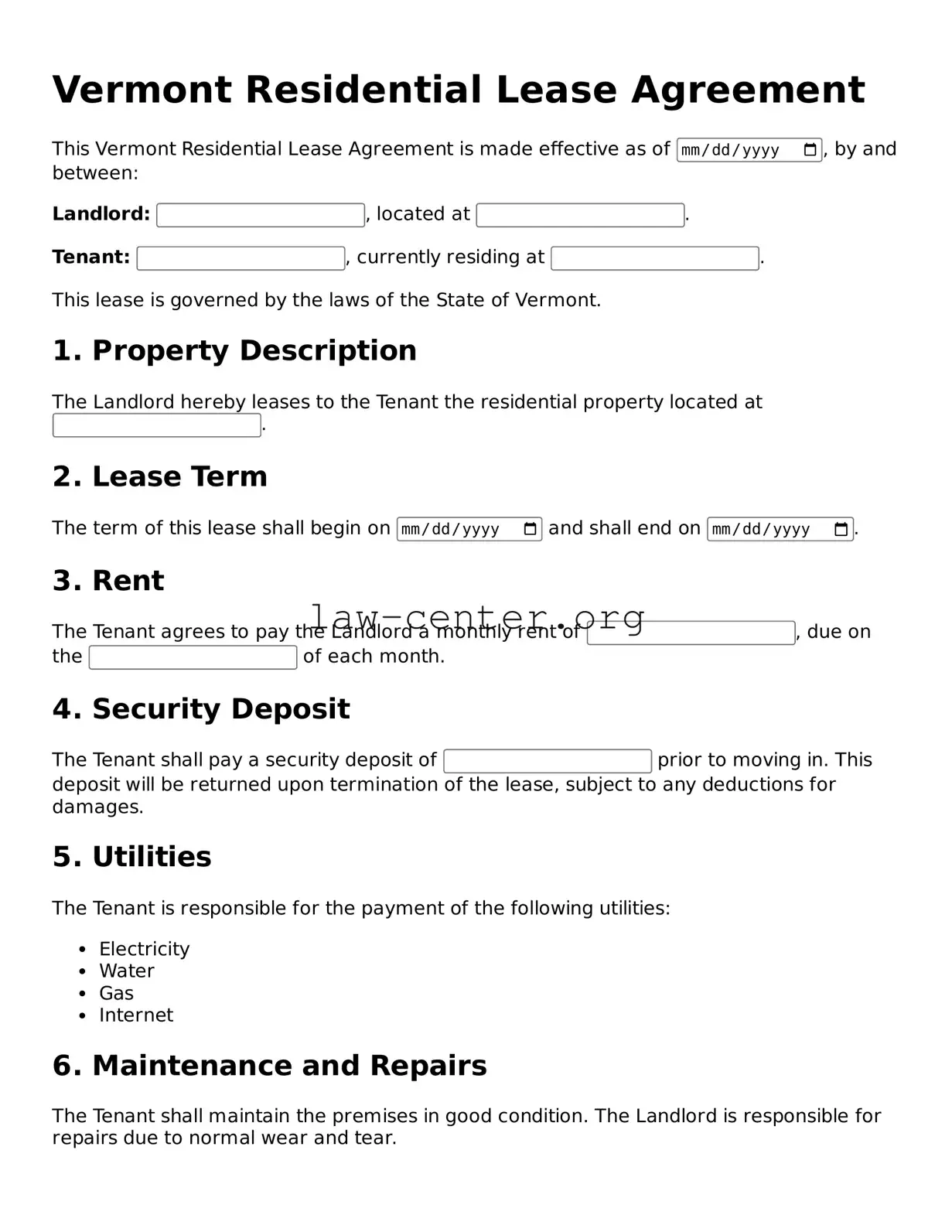 Attorney-Approved Vermont Residential Lease Agreement Document