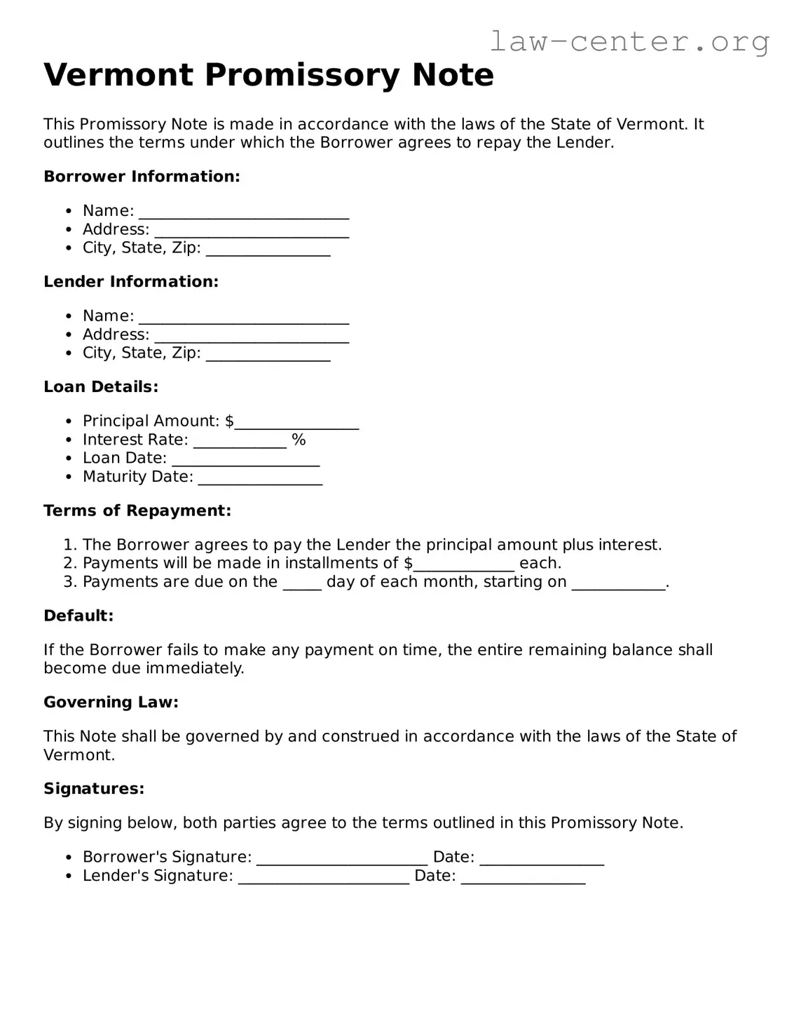 Attorney-Approved Vermont Promissory Note Document