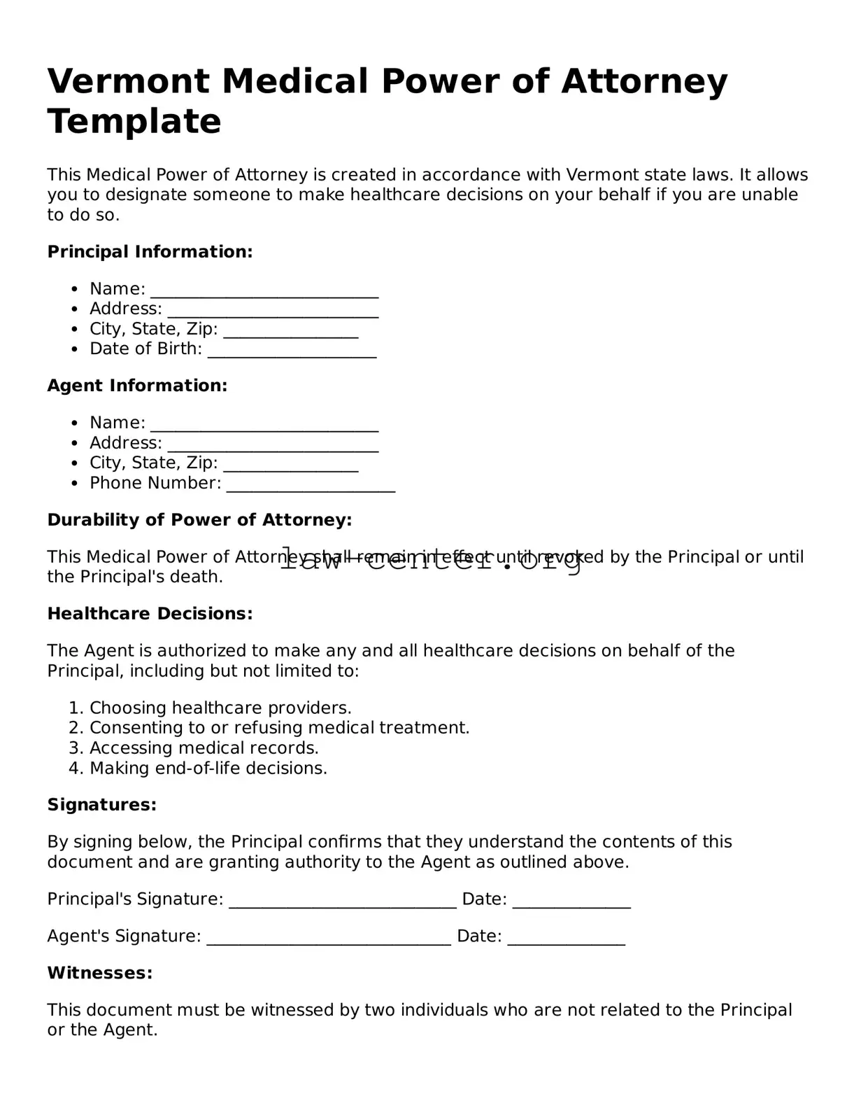 Attorney-Approved Vermont Medical Power of Attorney Document