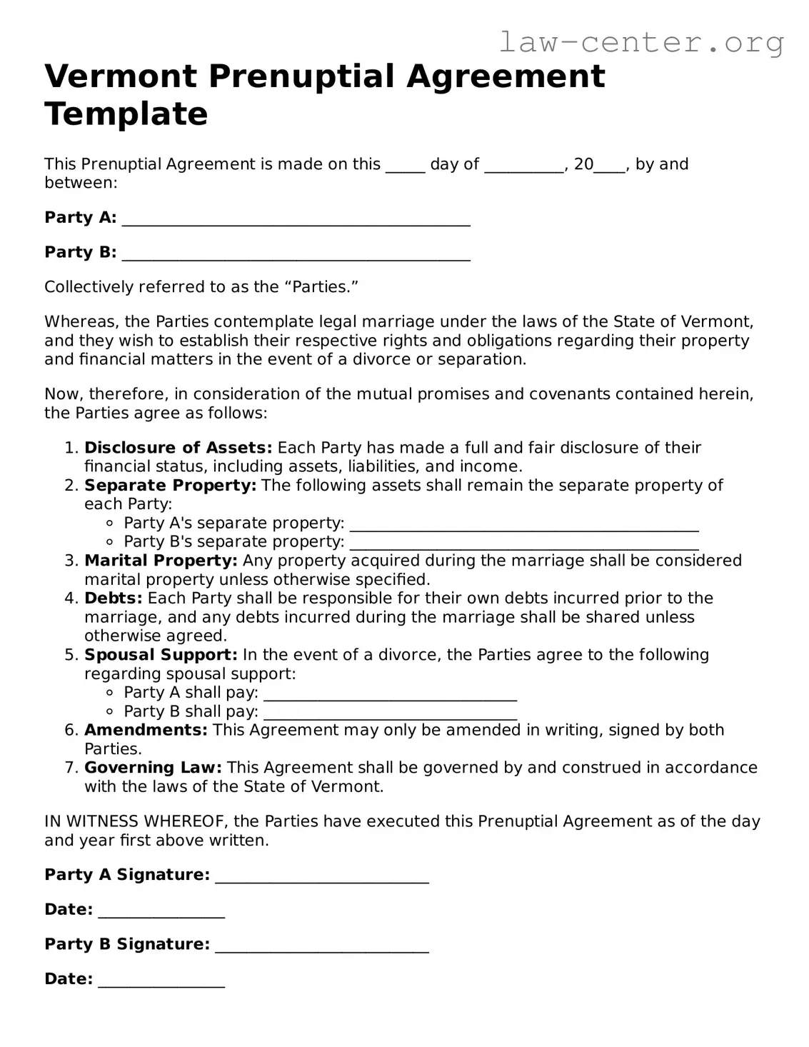 Attorney-Approved Vermont Prenuptial Agreement Document