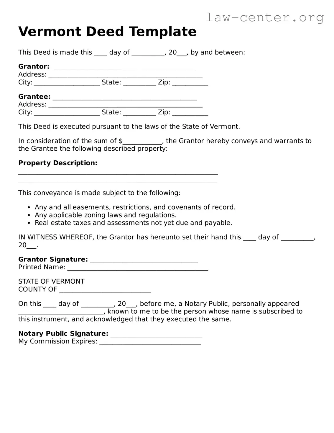 Attorney-Approved Vermont Deed Document