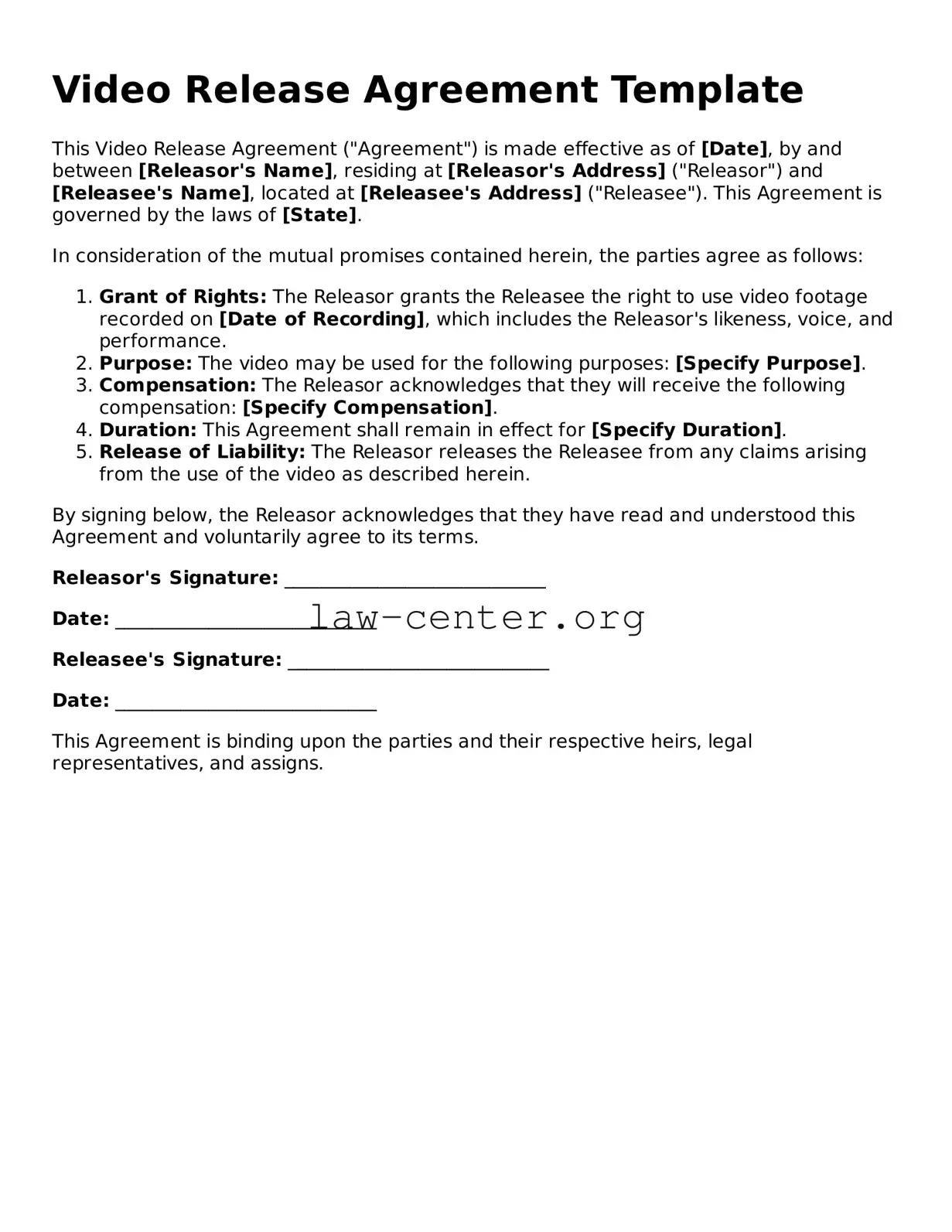 Free Video Release Template