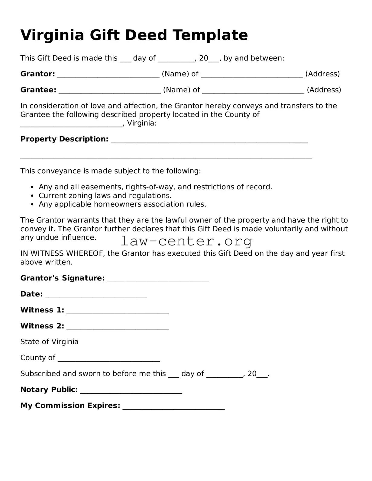 Attorney-Approved Virginia Gift Deed Document