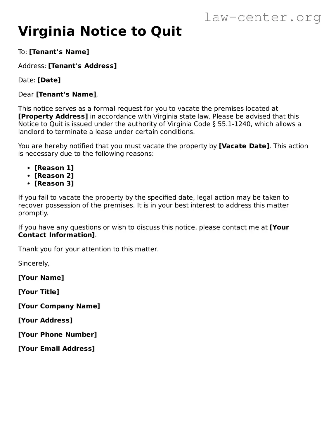 Attorney-Approved Virginia Notice to Quit Document