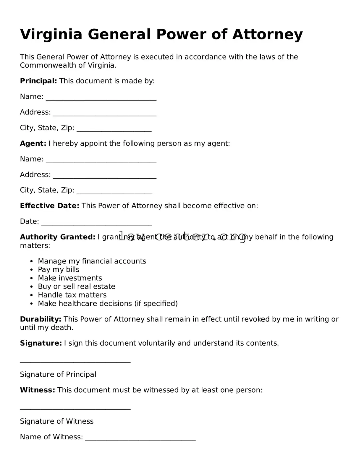 Attorney-Approved Virginia General Power of Attorney Document