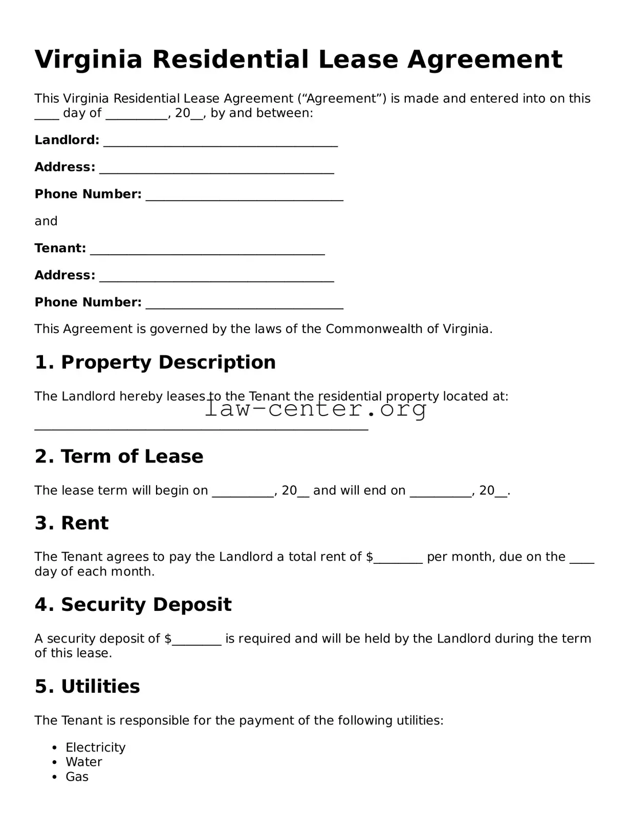 Attorney-Approved Virginia Residential Lease Agreement Document