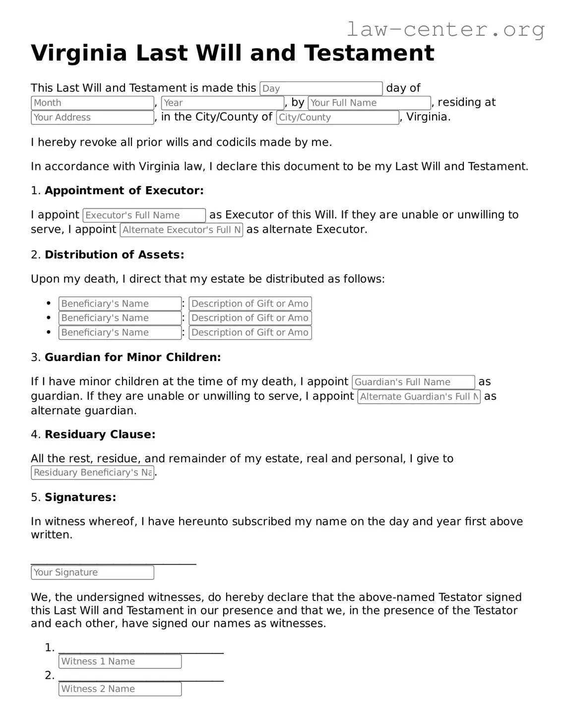 Attorney-Approved Virginia Last Will and Testament Document