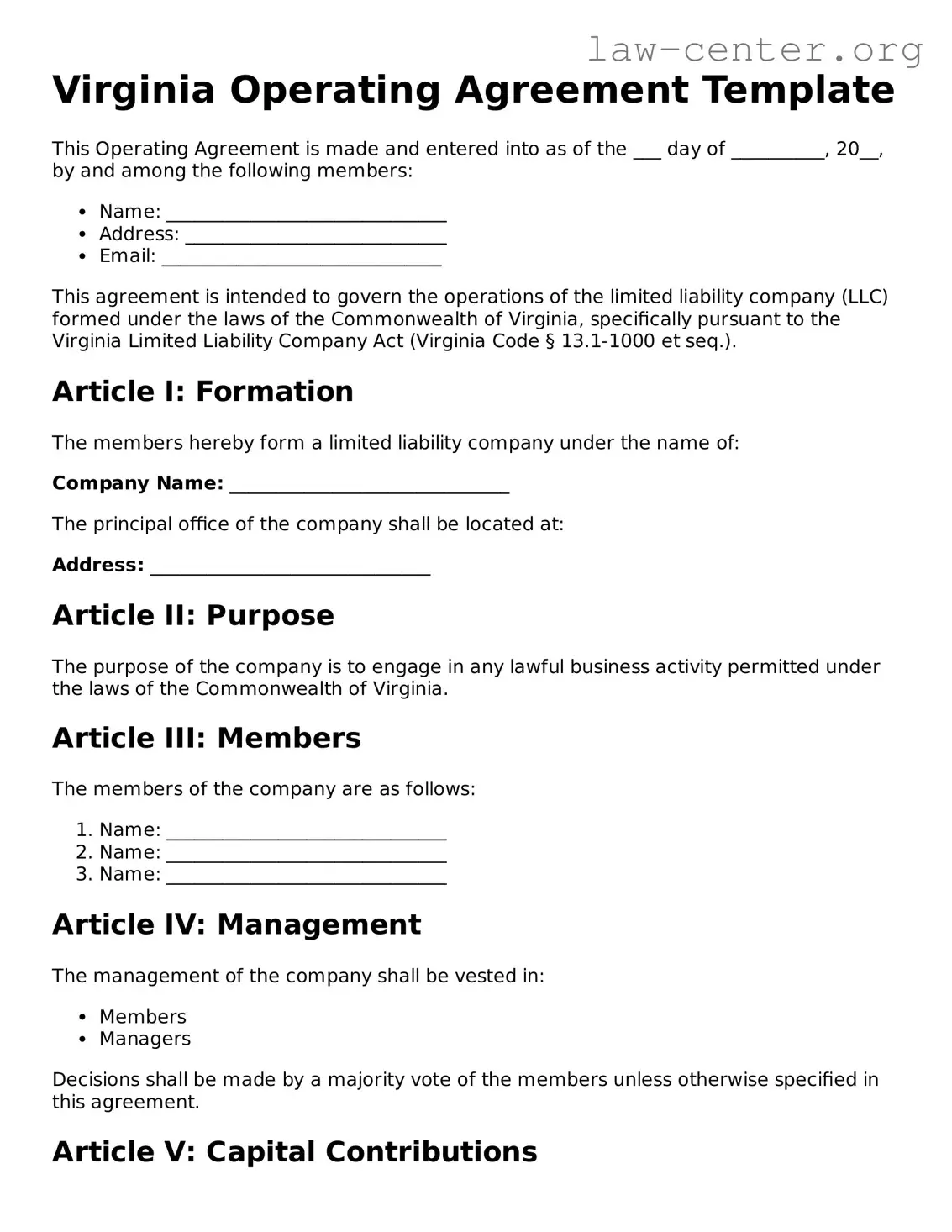 Attorney-Approved Virginia Operating Agreement Document
