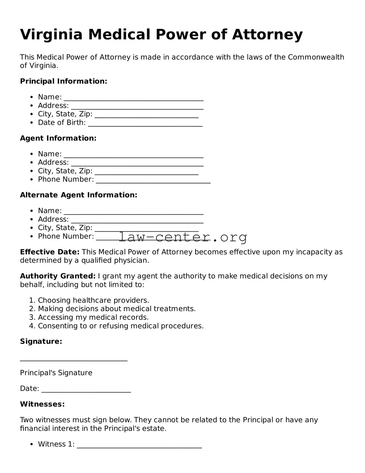 Attorney-Approved Virginia Medical Power of Attorney Document