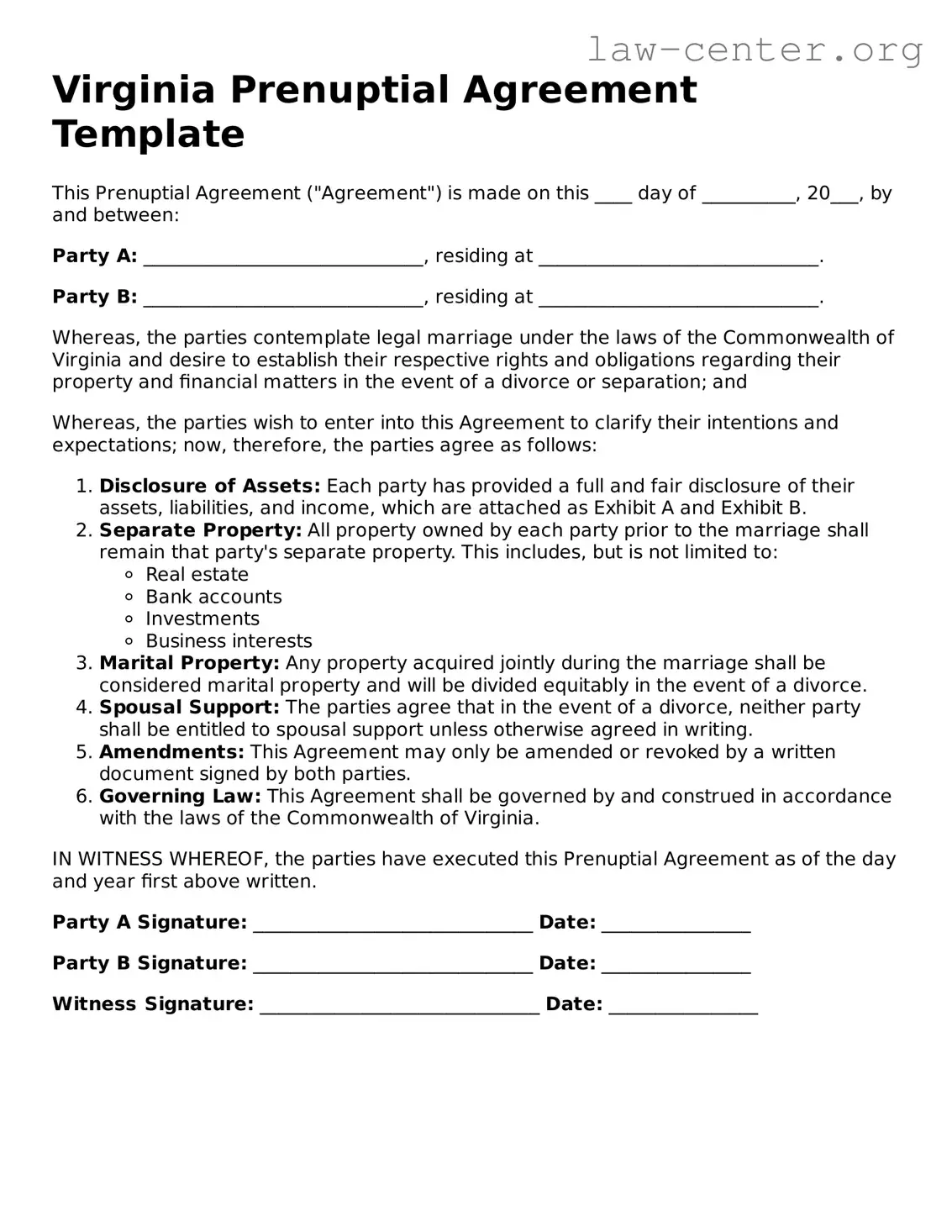 Attorney-Approved Virginia Prenuptial Agreement Document