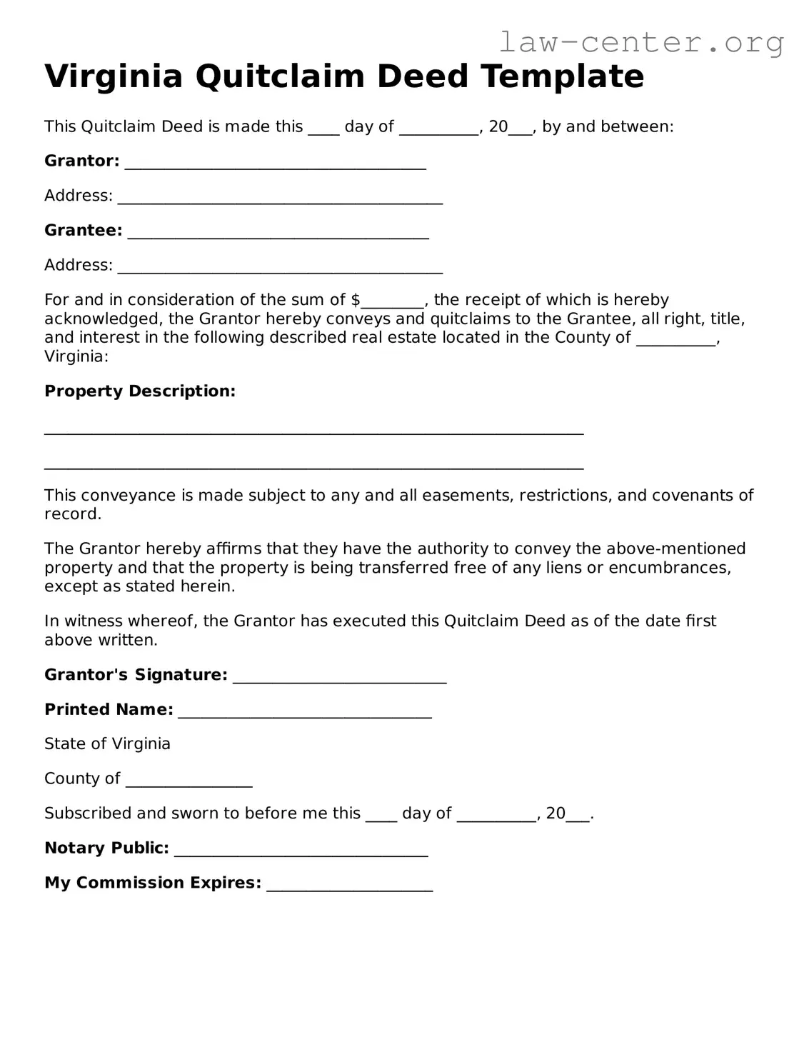 Attorney-Approved Virginia Quitclaim Deed Document