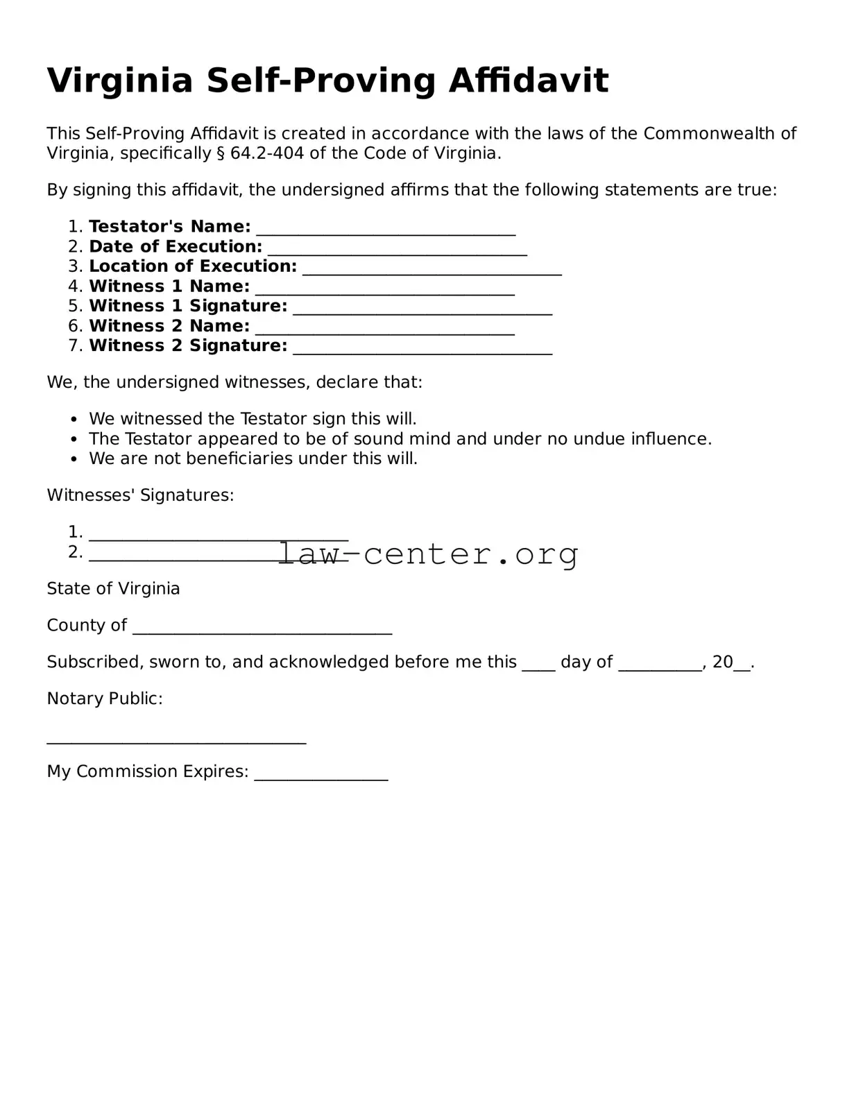 Attorney-Approved Virginia Self-Proving Affidavit Document