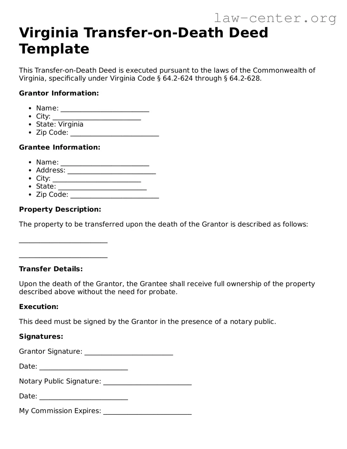 Attorney-Approved Virginia Transfer-on-Death Deed Document