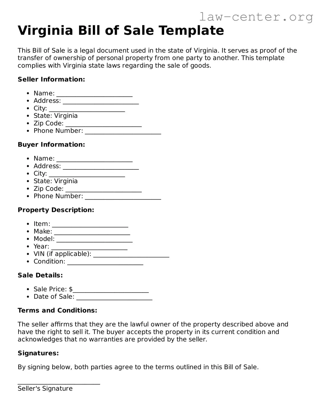 Attorney-Approved Virginia Bill of Sale Document