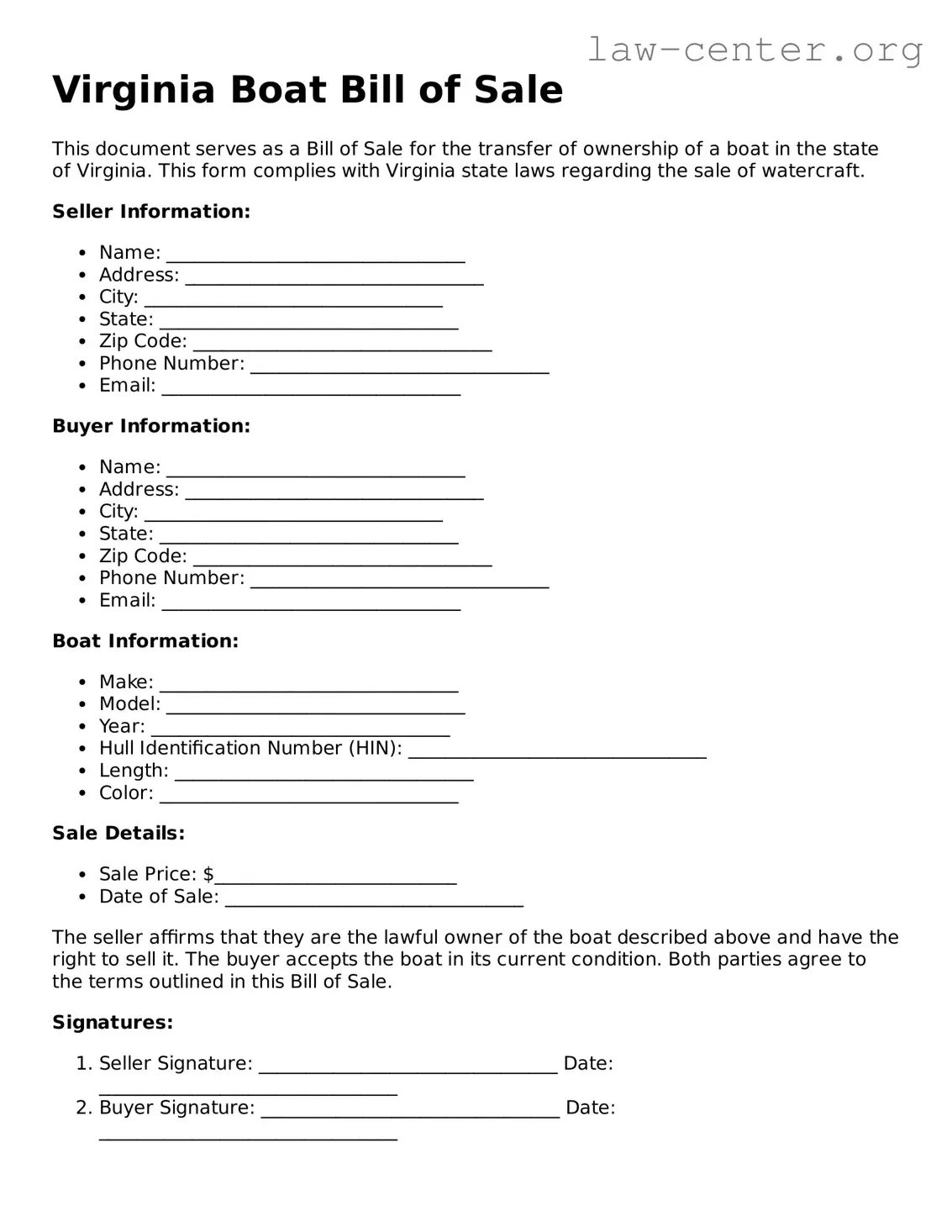 Attorney-Approved Virginia Boat Bill of Sale Document