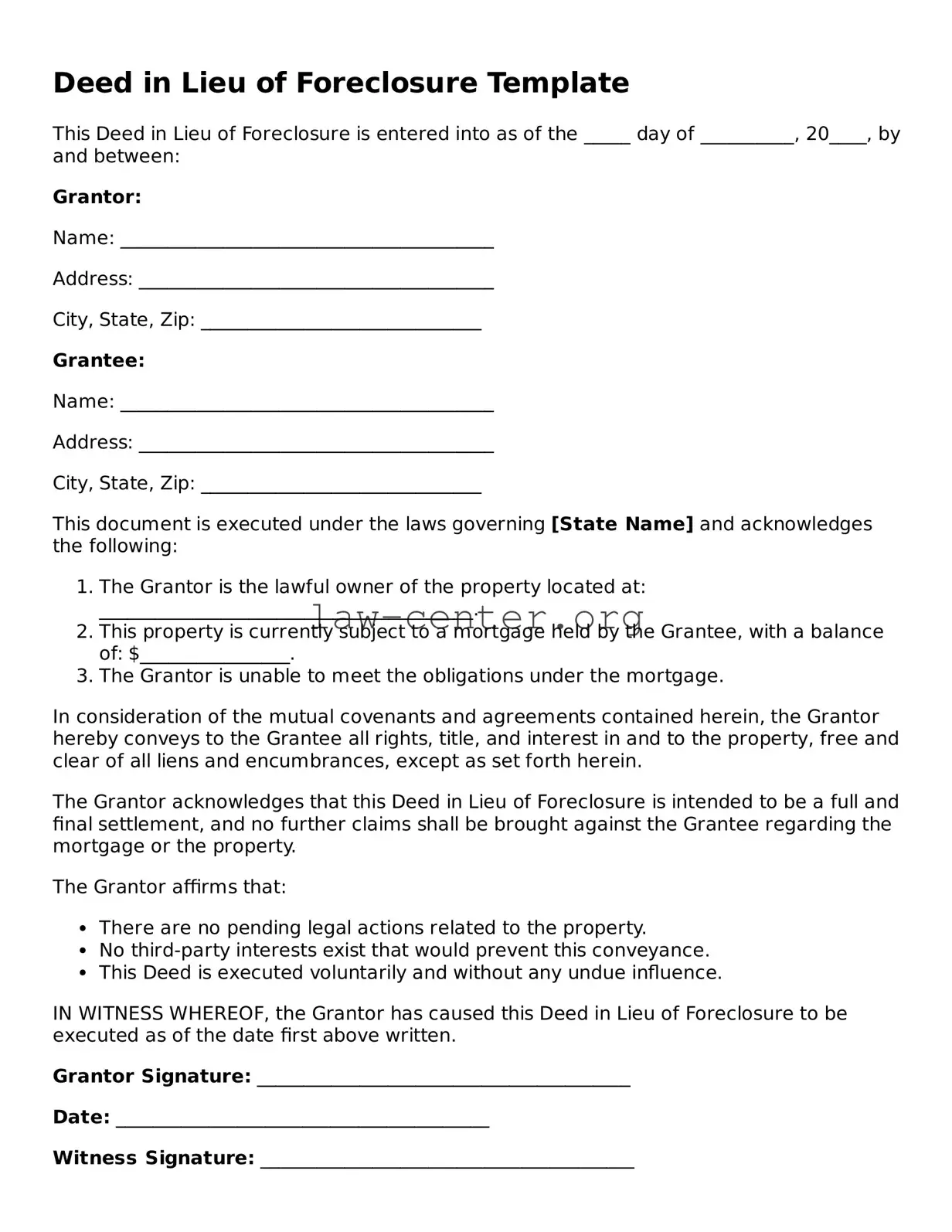Free Deed in Lieu of Foreclosure Template