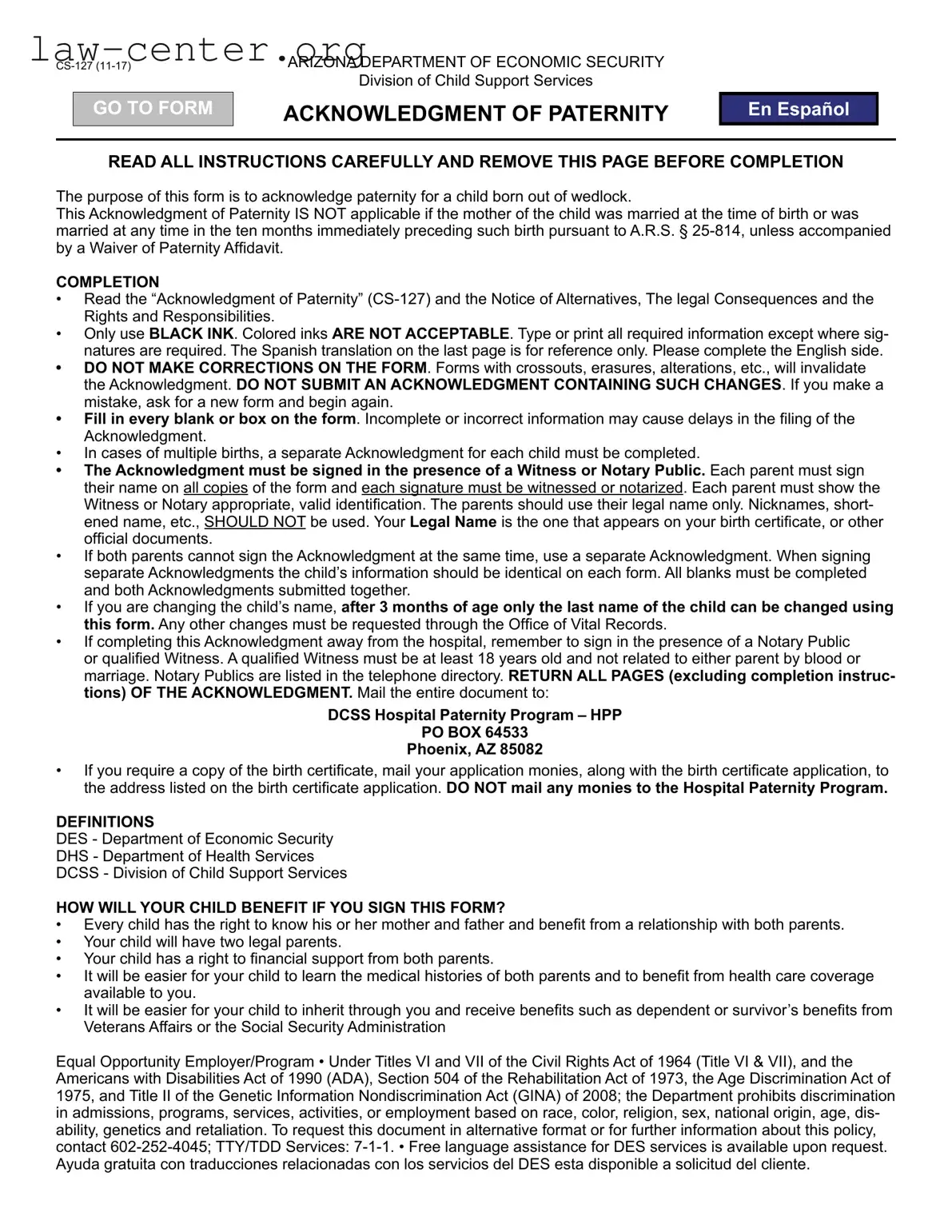 Get Arizona Paternity Form