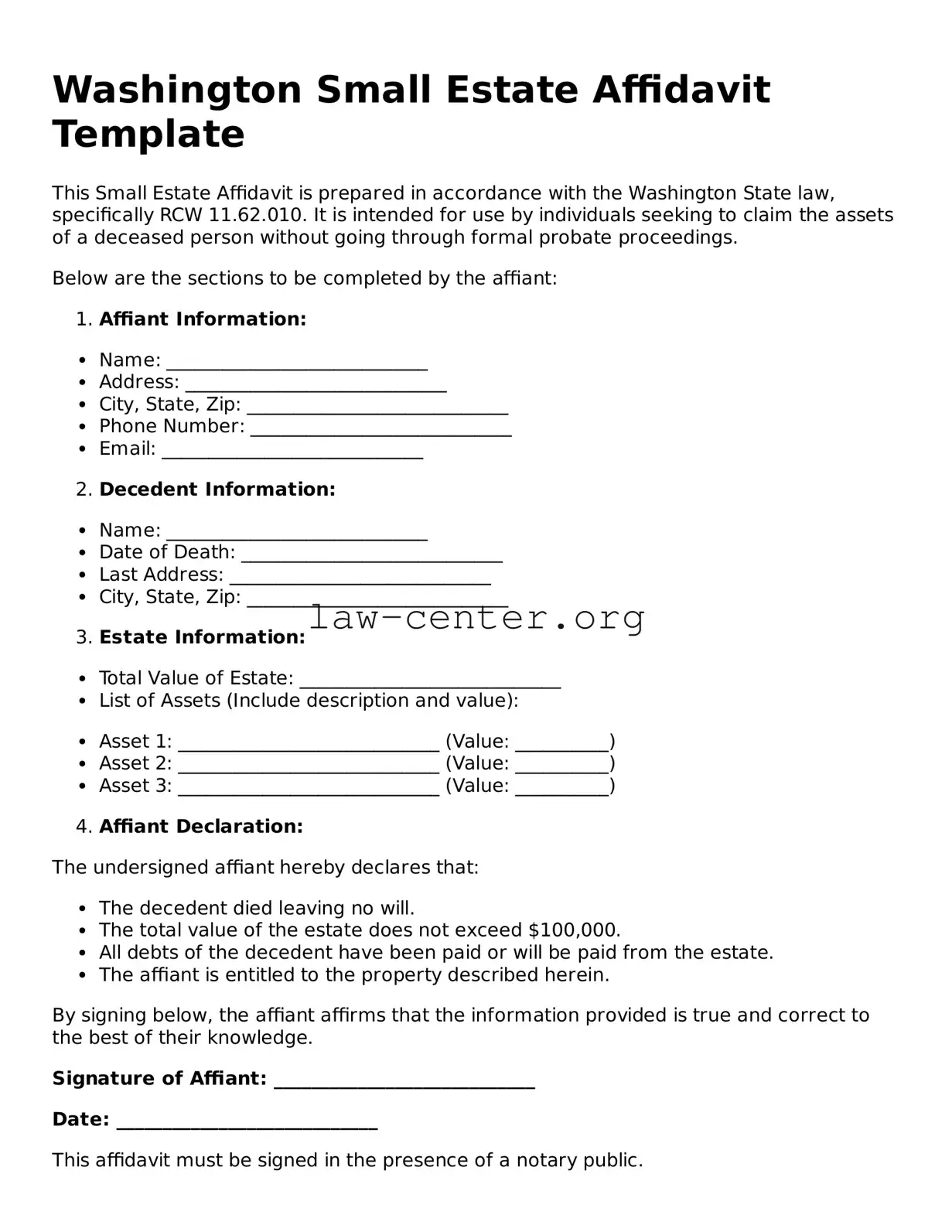 Attorney-Approved Washington Small Estate Affidavit Document