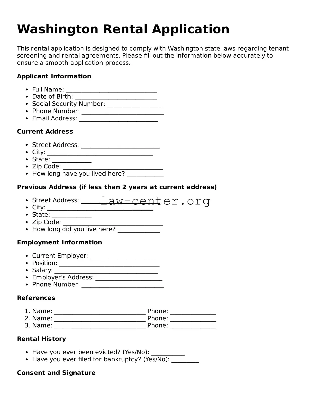 Attorney-Approved Washington Rental Application Document