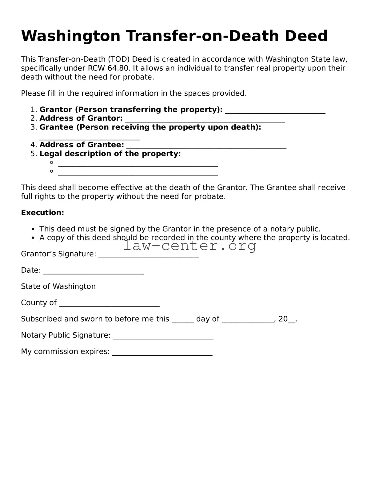 Attorney-Approved Washington Transfer-on-Death Deed Document