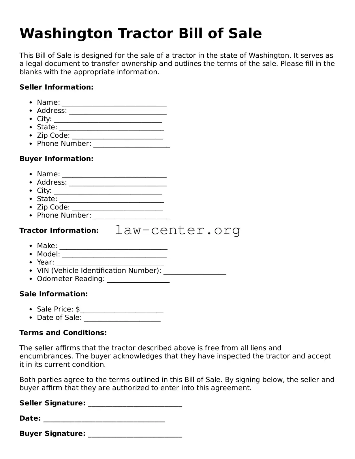 Attorney-Approved Washington Tractor Bill of Sale Document