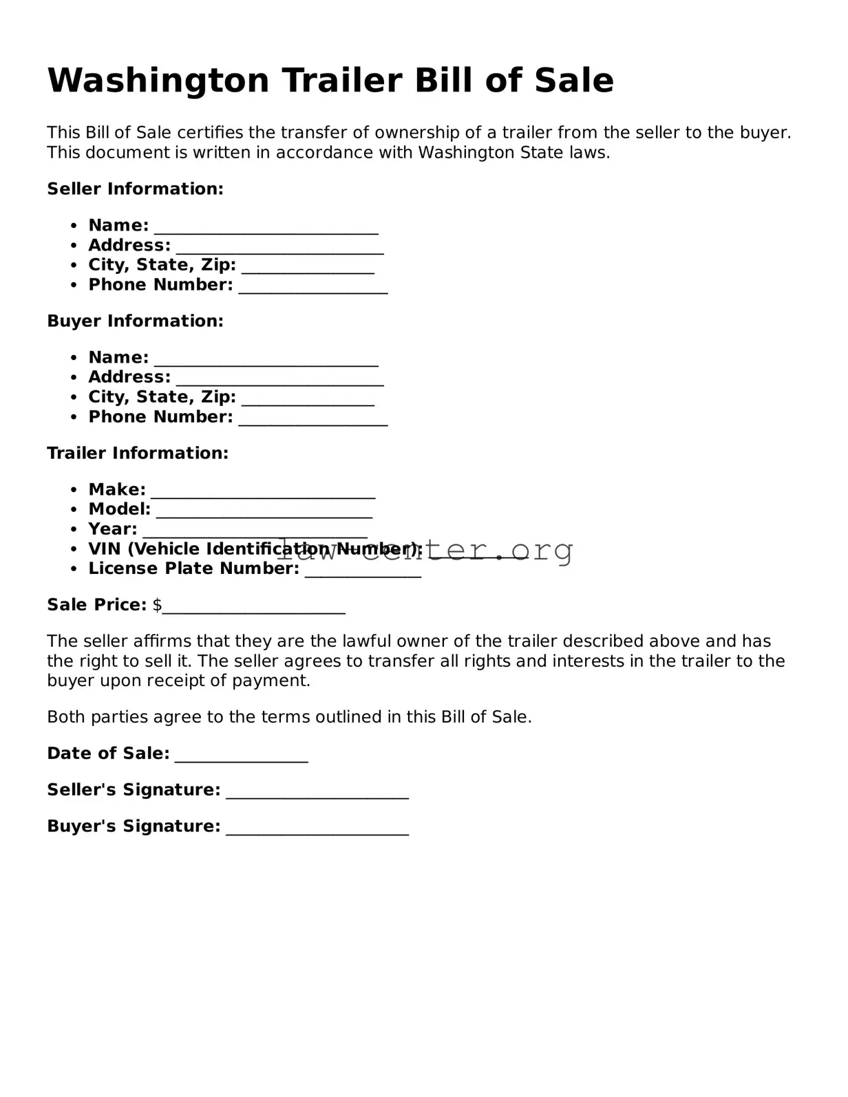 Attorney-Approved Washington Trailer Bill of Sale Document