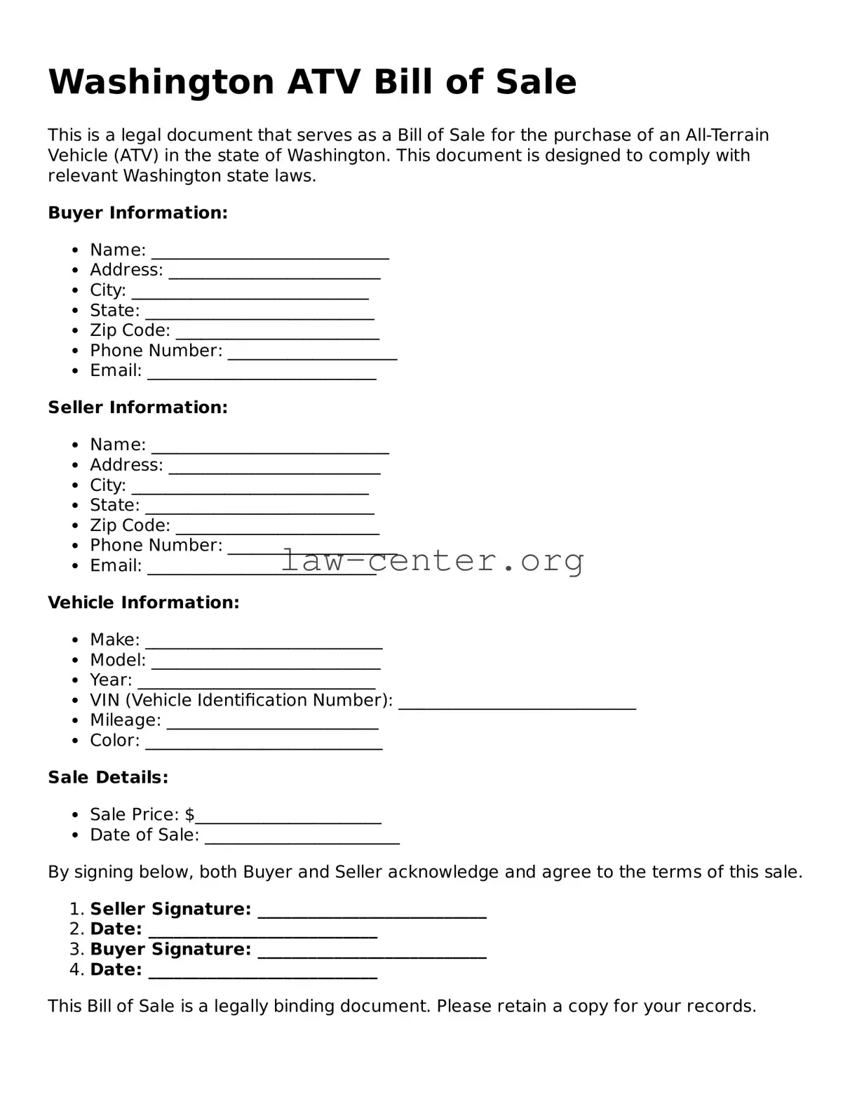Attorney-Approved Washington ATV Bill of Sale Document